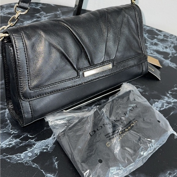 DONNA KARAN NEW YORK Handbag 100% Leather Black Charm Crossbody AUTHENTIC NEW - Picture 2 of 10